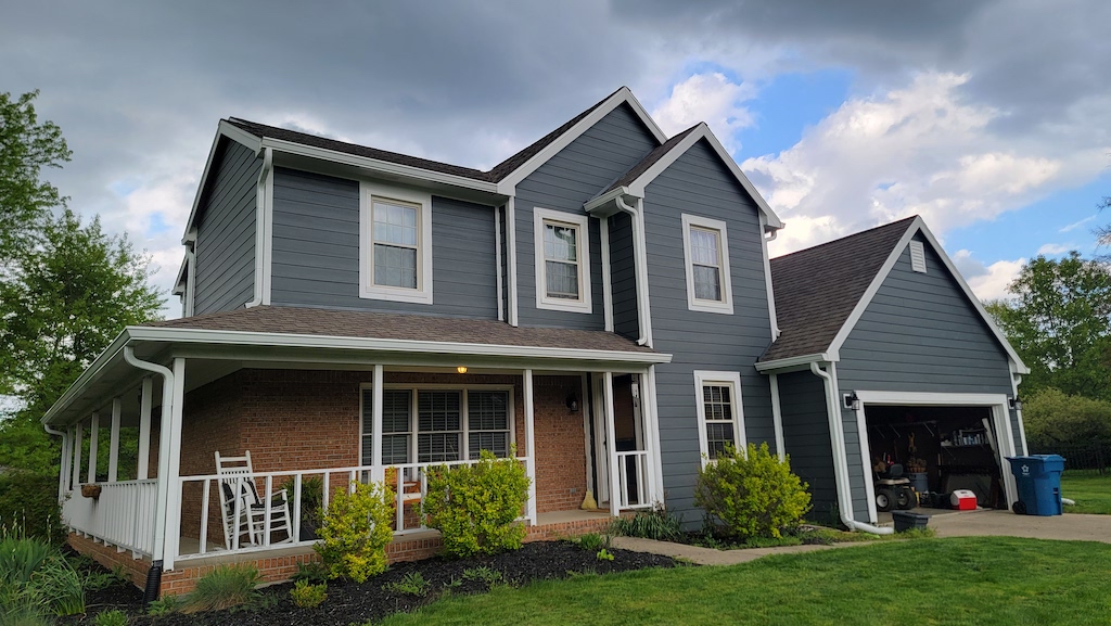 New dark gray James Hardie siding on a home in Marion, Indiana