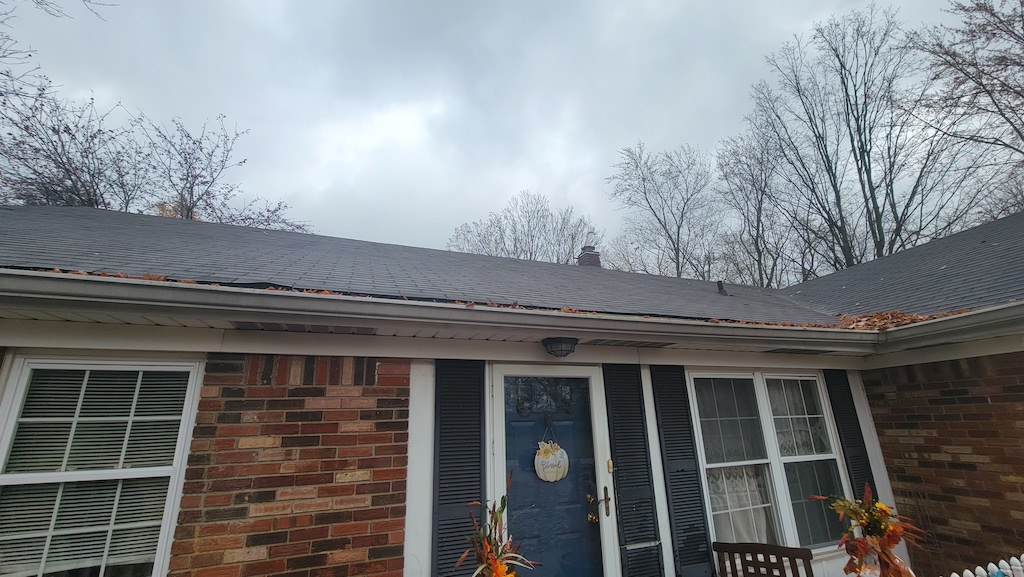 Featured Project: Upper front view of an Indianapolis, IN home before getting new white gutters