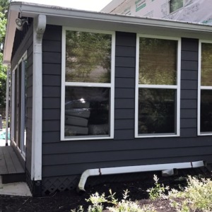 Dark gray James Hardie siding installed on a home in Elwood, IN